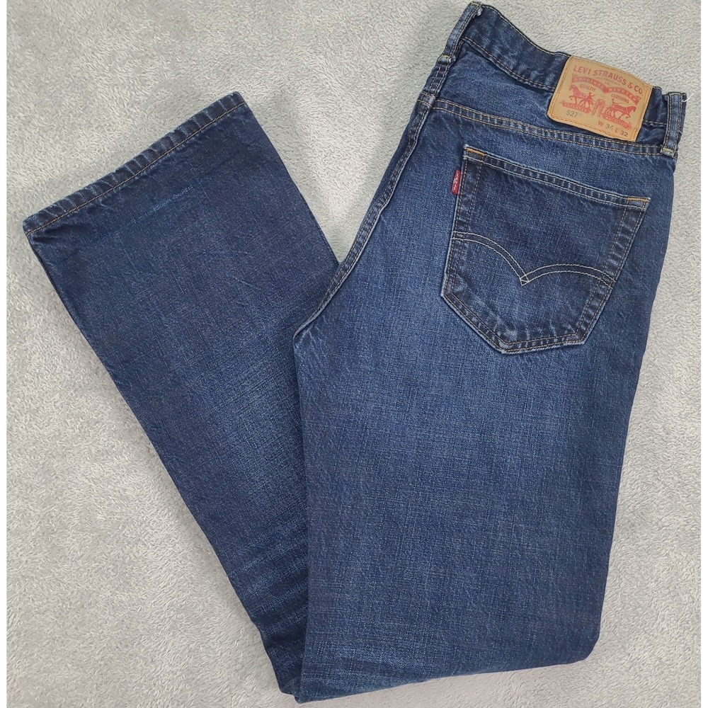 Levis 527 Slim Bootcut Jeans Mens 34x32 Dark Wash Blue Denim 527-0477